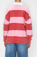 STITCH & Co. Washed Color Block Rugby Top in Baby Pink/Burgundy