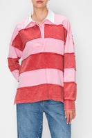 STITCH & Co. Washed Color Block Rugby Top in Baby Pink/Burgundy