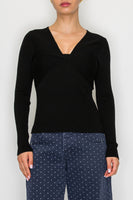 STITCH & Co. Twist Front V-Neck Knit Top in Black