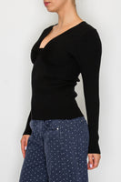 STITCH & Co. Twist Front V-Neck Knit Top in Black