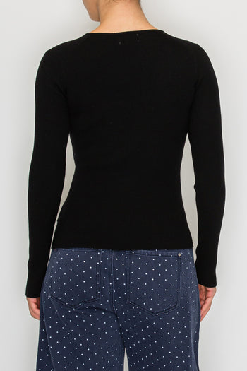 STITCH & Co. Twist Front V-Neck Knit Top in Black
