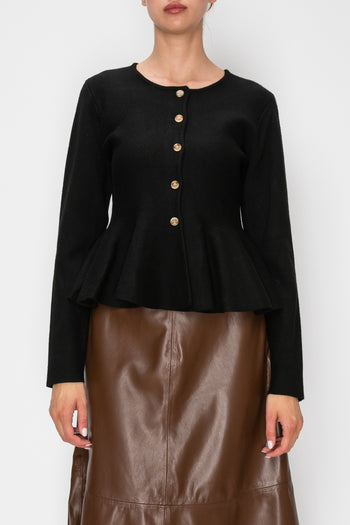 STITCH & Co. Peplum Cardigan in Black