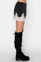 STITCH & Co. Contrasting Lace Satin Shorts in Black