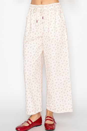 STITCH & Co. Floral Drawstring Pants in Ecru Combo