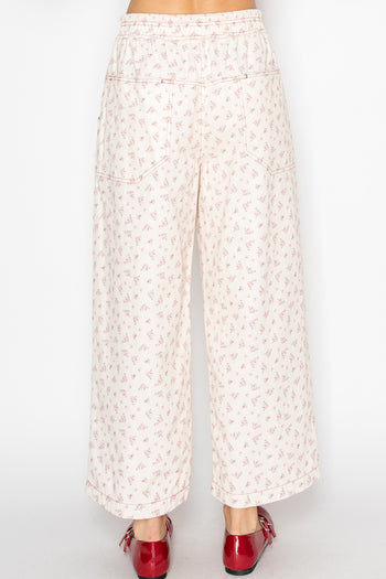 STITCH & Co. Floral Drawstring Pants in Ecru Combo