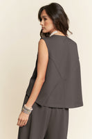 Davi & Dani CROPPED Self Tie Top and Pants Set in Charcoal