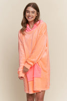 J.nna Neon Color Block Hooded Loungewear Dress in Neon Coral