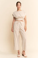 Davi & Dani Contrasting Vertical Striped Set in Taupe