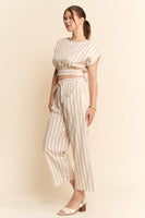 Davi & Dani Contrasting Vertical Striped Set in Taupe