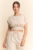 Davi & Dani Contrasting Vertical Striped Set in Taupe