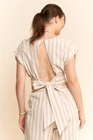 Davi & Dani Contrasting Vertical Striped Set in Taupe