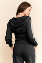 Load image into Gallery viewer, Davi &amp; Dani Mineral Washed Cropped Hoodie and Pants Set with Lace Trim in Black
