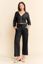 Load image into Gallery viewer, Davi &amp; Dani Mineral Washed Cropped Hoodie and Pants Set with Lace Trim in Black
