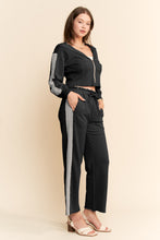 Load image into Gallery viewer, Davi &amp; Dani Mineral Washed Cropped Hoodie and Pants Set with Lace Trim in Black
