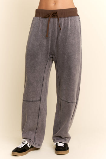 Davi & Dani French Terry Knit Barrel Pants in Navy