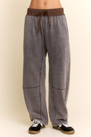Davi & Dani French Terry Knit Barrel Pants in Navy