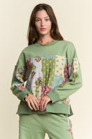 J.nna Multi Pattern Patched French Terry Top in Sage Multi