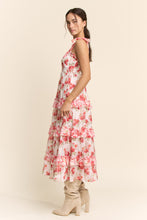 Load image into Gallery viewer, Davi &amp; Dani Garden Floral Mixed Ruffle Detail Midi Dress in Pink Red
