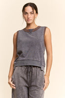 Davi & Dani French Terry Knit Top in Navy