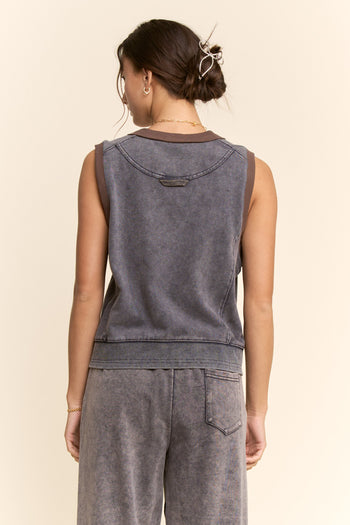 Davi & Dani French Terry Knit Top in Navy