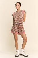 Davi & Dani Multi Striped Set in Coffee Coral