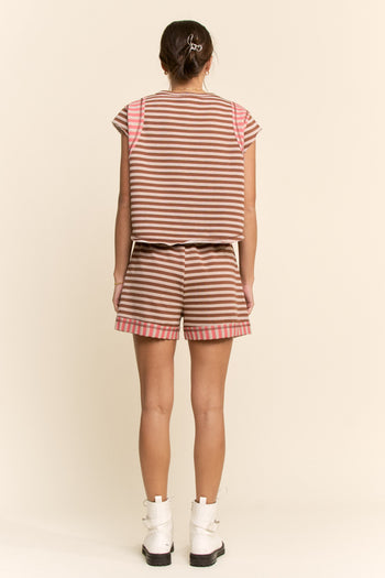 Davi & Dani Multi Striped Set in Coffee Coral