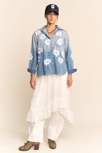 Load image into Gallery viewer, Davi &amp; Dani Denim Flower Embroidered Top in Washed Denim
