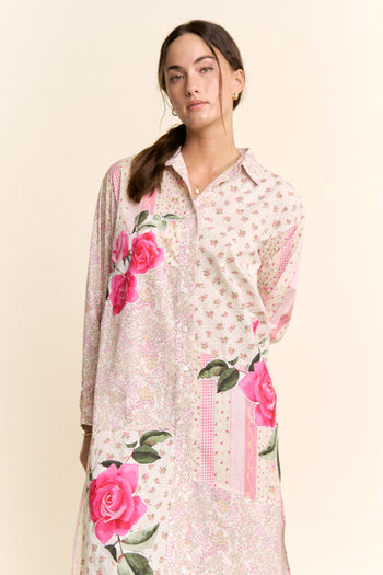 Davi & Dani Mixed Floral Print Duster in Ivory Pink Multi