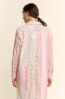Davi & Dani Mixed Floral Print Duster in Ivory Pink Multi