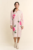 Davi & Dani Mixed Floral Print Duster in Ivory Pink Multi