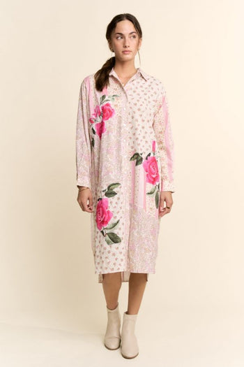 Davi & Dani Mixed Floral Print Duster in Ivory Pink Multi