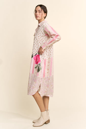 Davi & Dani Mixed Floral Print Duster in Ivory Pink Multi