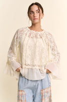 Davi & Dani OVERSIZED Floral Sheer Lace Top in Cream