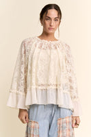Davi & Dani OVERSIZED Floral Sheer Lace Top in Cream