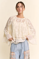 Davi & Dani OVERSIZED Floral Sheer Lace Top in Cream