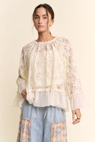 Davi & Dani OVERSIZED Floral Sheer Lace Top in Cream