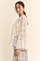 Davi & Dani OVERSIZED Floral Sheer Lace Top in Cream
