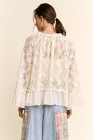 Davi & Dani OVERSIZED Floral Sheer Lace Top in Cream