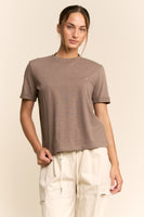 Davi & Dani Rhinestone Embellished Relaxed Crew Neck Tee in Dark Mocha