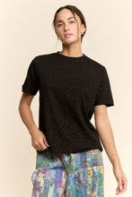 Load image into Gallery viewer, Davi &amp; Dani Rhinestone Embellished Relaxed Crew Neck Tee in Black
