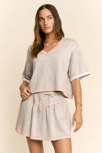 Davi & Dani Soft Knit Cropped Top and Skort Set in Heather Grey