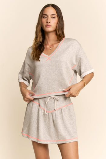 Davi & Dani Soft Knit Cropped Top and Skort Set in Heather Grey