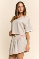 Davi & Dani Soft Knit Cropped Top and Skort Set in Heather Grey