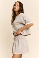 Davi & Dani Soft Knit Cropped Top and Skort Set in Heather Grey
