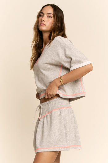 Davi & Dani Soft Knit Cropped Top and Skort Set in Heather Grey