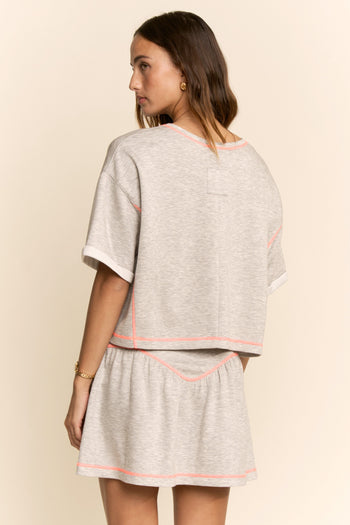 Davi & Dani Soft Knit Cropped Top and Skort Set in Heather Grey