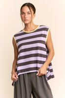 Davi & Dani Contrasting Striped Sleeveless Top in Lavender Grey
