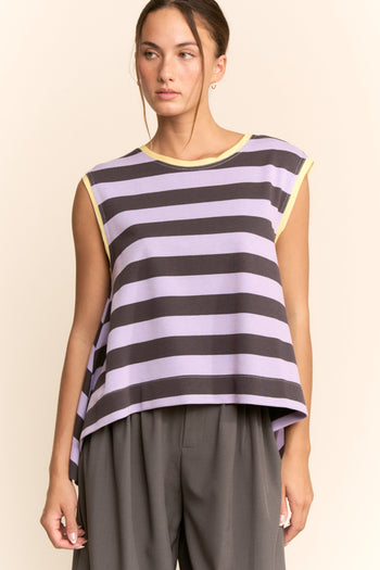 Davi & Dani Contrasting Striped Sleeveless Top in Lavender Grey