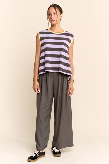 Davi & Dani Contrasting Striped Sleeveless Top in Lavender Grey