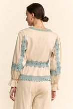 Load image into Gallery viewer, Davi &amp; Dani Front Tie Cardigan with Contrasting Lace Insert Details in Beige
